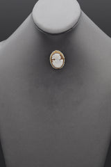 Antique 10K Yellow Gold Cameo Shell & Pearl Oval Brooch Pin Pendant