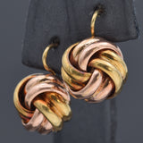 Vintage 14K Rose & Yellow Gold Love Knot Latch-Back Dangle Earrings