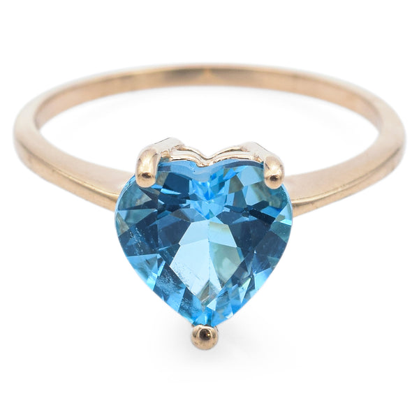 Vintage 14K Yellow Gold Blue Topaz Heart Band Ring Size 6