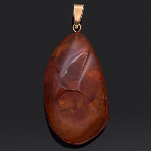 Vintage 14K Yellow Gold Baltic Amber Large Pendant