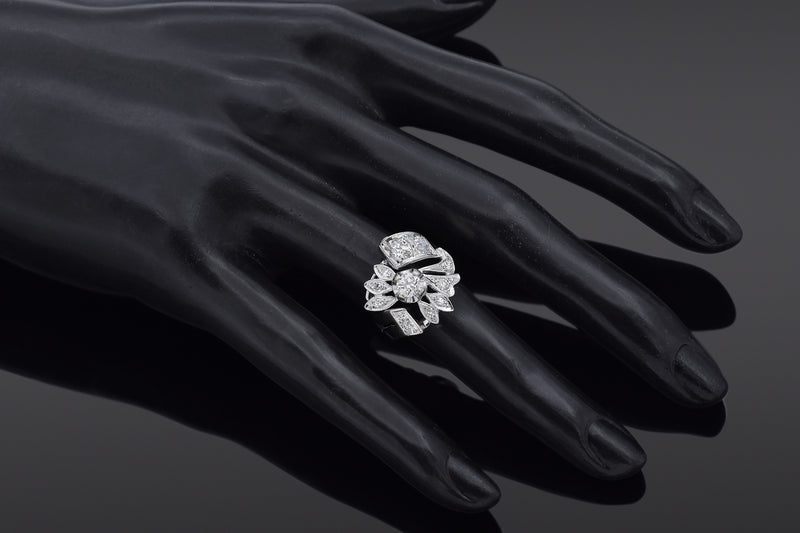 Vintage 14K White Gold 1.08 TCW Old Euro Diamond Ring Size 3.75