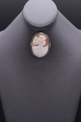 Antique 14K White Gold Cameo Shell Brooch Pin Pendant 54.70 x 43 mm