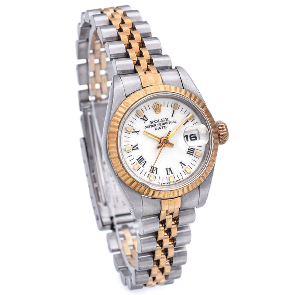 Rolex Datejust White Dial 18K Gold/SS Automatic Women's Watch Ref 69173