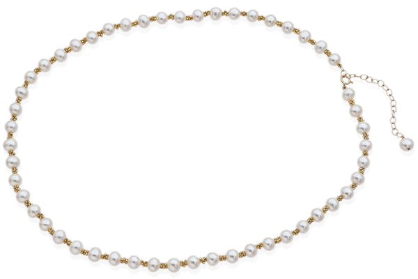 Vintage 14K Yellow Gold Pearl Station Necklace