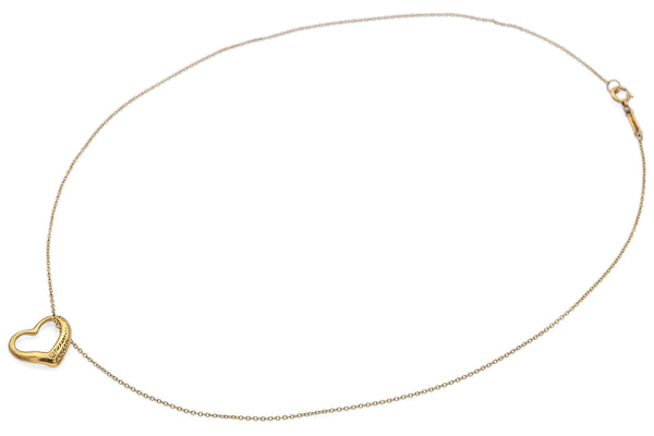 Tiffany & Co. Elsa Peretti 18K Yellow Gold Open Heart Pendant Necklace 16 Inches