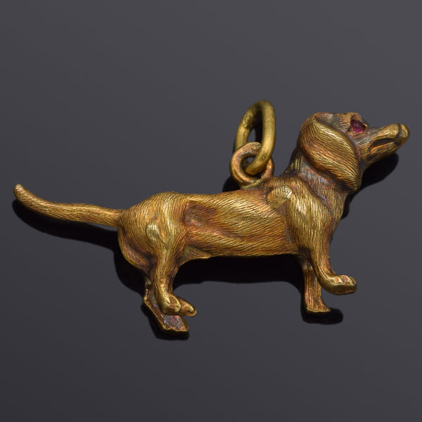 Vintage 18K Yellow Gold Dachshund Puppy Dog Charm Pendant 1.7 Grams
