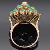 Vintage 14K Yellow Gold Green Jade Thai Princess Harem Cocktail Ring Size 6.5