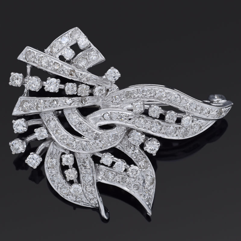 Vintage 14K White Gold 2.09 TCW Diamond Brooch Pin Pendant