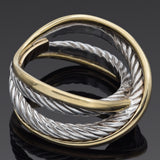 David Yurman Sterling Silver & 18K Yellow Gold X Crossover Ring Size 6.5 Pouch