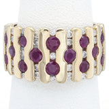 Vintage 14K Yellow Gold Ruby & 0.62 TCW Diamond Wide Band Ring Size 7