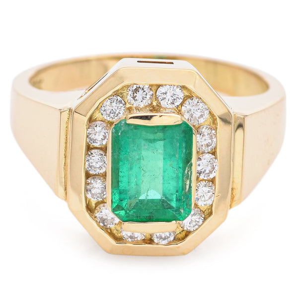 Estate 18K Yellow Gold Emerald & 0.28 TCW Diamond Band Ring Size 5.75