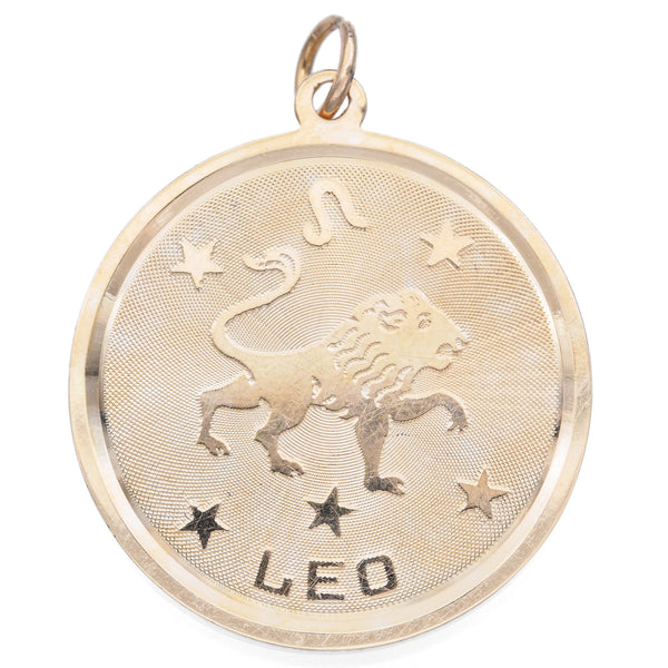 Vintage 14K Yellow Gold Leo Zodiac Medallion Pendant
