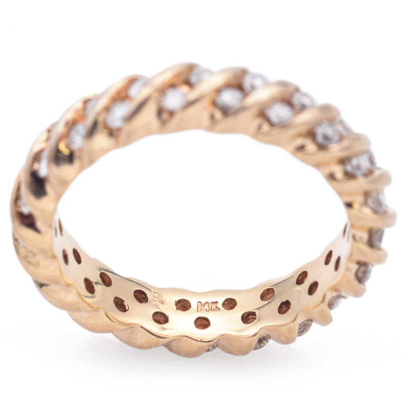 Vintage 14K Yellow Gold 1.05 TCW Diamond Semi-Eternity Band Ring Size 7