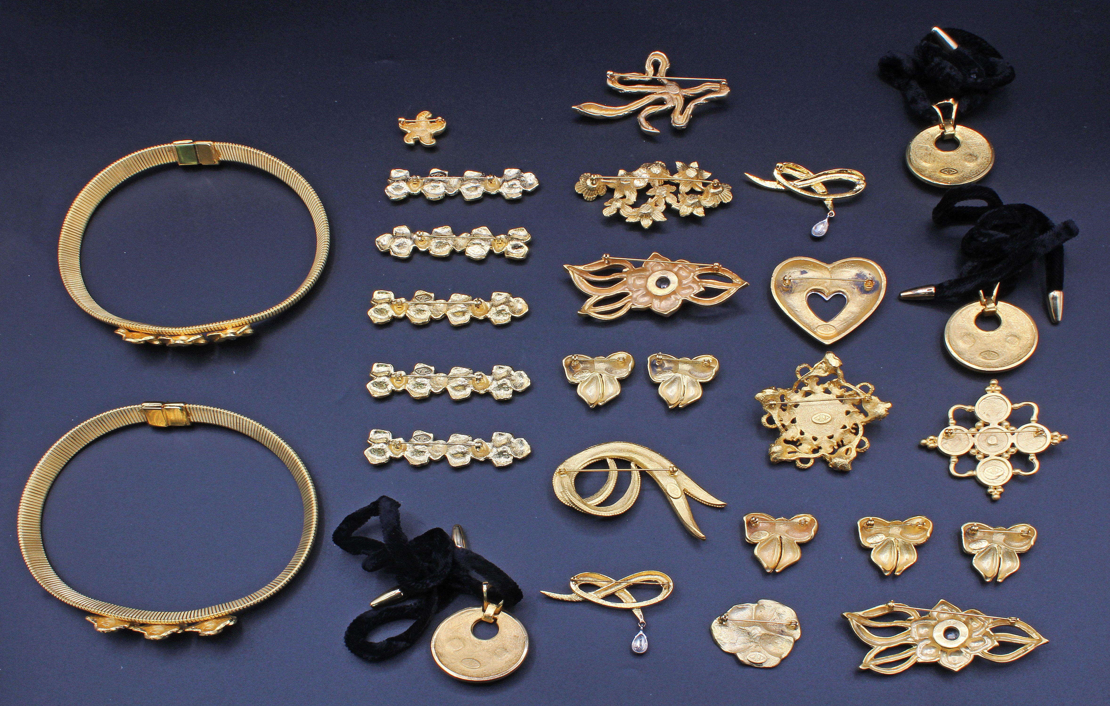 Lot of 27 Judith Jack Gold Plated & Sterling Silver Marcasite Pearl Brooches Necklace