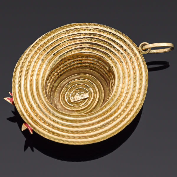 Vintage 1950s 18K Yellow Gold Venetian Gondolier Straw Hat Charm