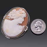 Antique 14K White Gold Cameo Shell Brooch Pin Pendant 54.70 x 43 mm