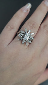 Estate 1.12 TCW Diamond 18K Gold Ring & 14K Gold Enhancer Guard Set