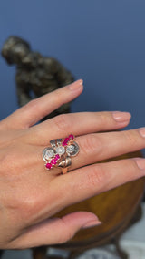 Vintage 14K Rose Gold Ruby & 0.27 TCW Diamond Cocktail Ring Size 6.5