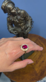 Vintage 18K Yellow Gold 1.62Ct Rubellite & 1.20 TCW Diamond Cocktail Ring Size 6