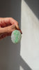 Vintage 18K Yellow Gold Translucent Green Jade Oval Floral Carved Pendant