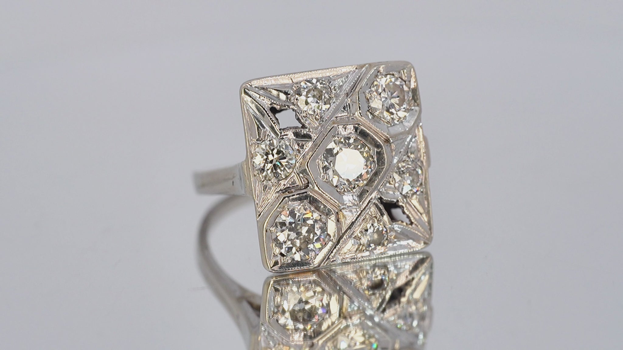 Vintage 14K White Gold 1.65tcw Old European Cut Diamond Ring