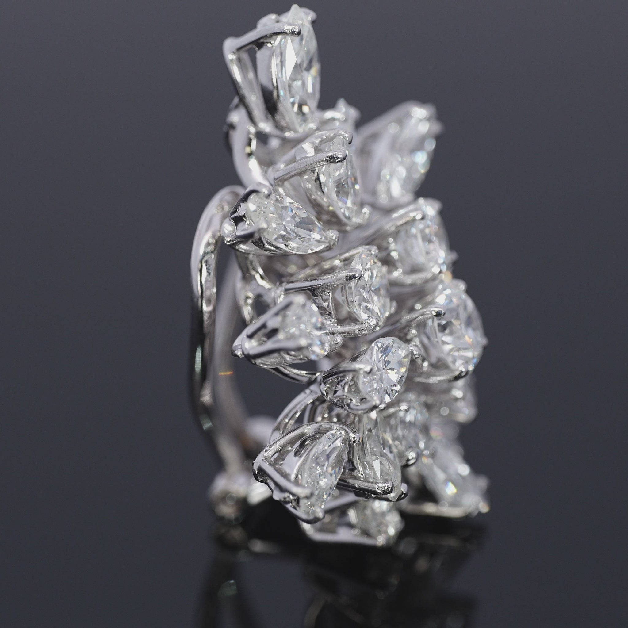 Vintage Platinum 10.15tcw I VS Diamond Cluster Statement Earrings