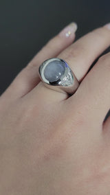 Vintage 14K White Gold 8.45 Ct Star Sapphire & 0.22 TCW Diamond Ring Size 8.5