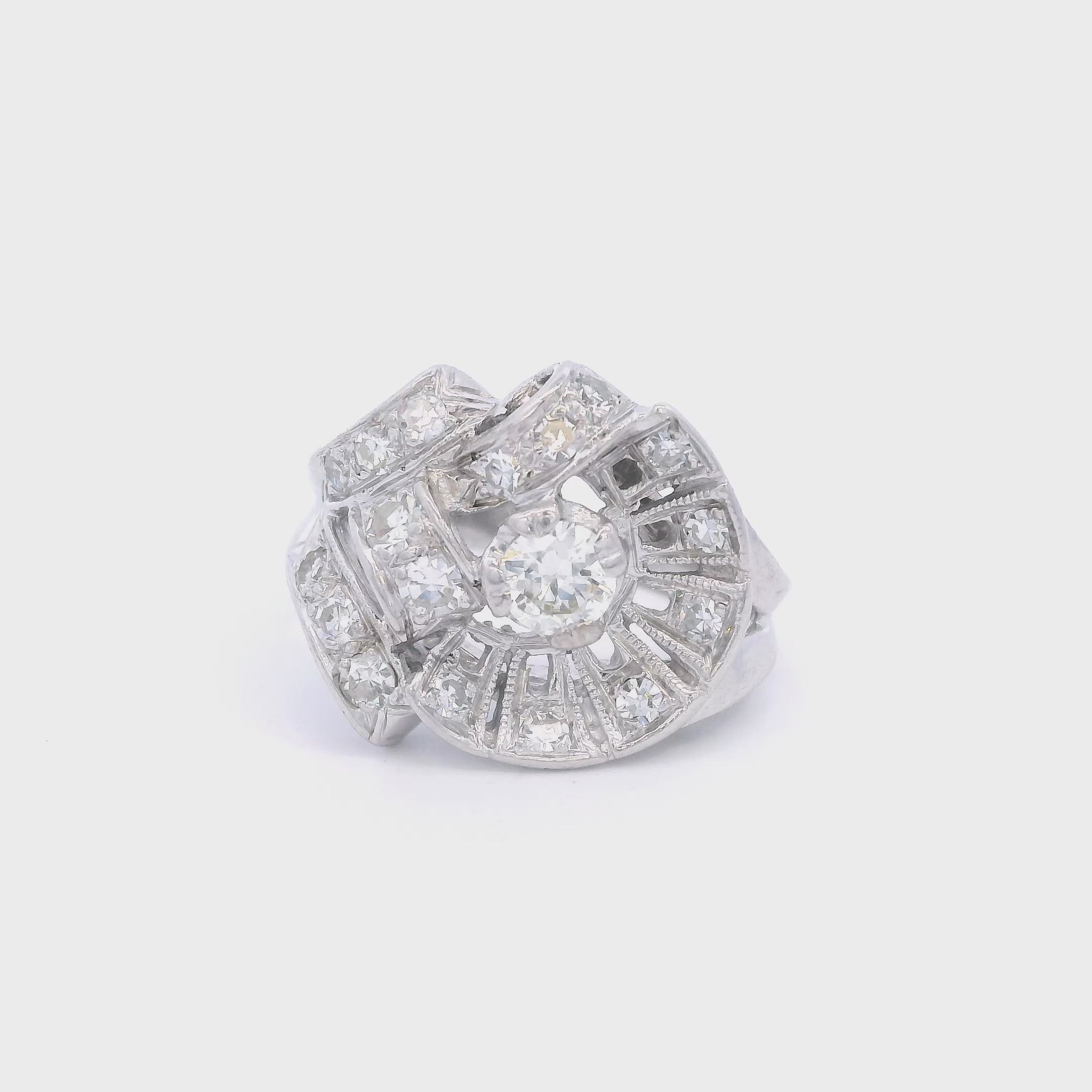 Retro 14k White Gold Diamond Cocktail Ring