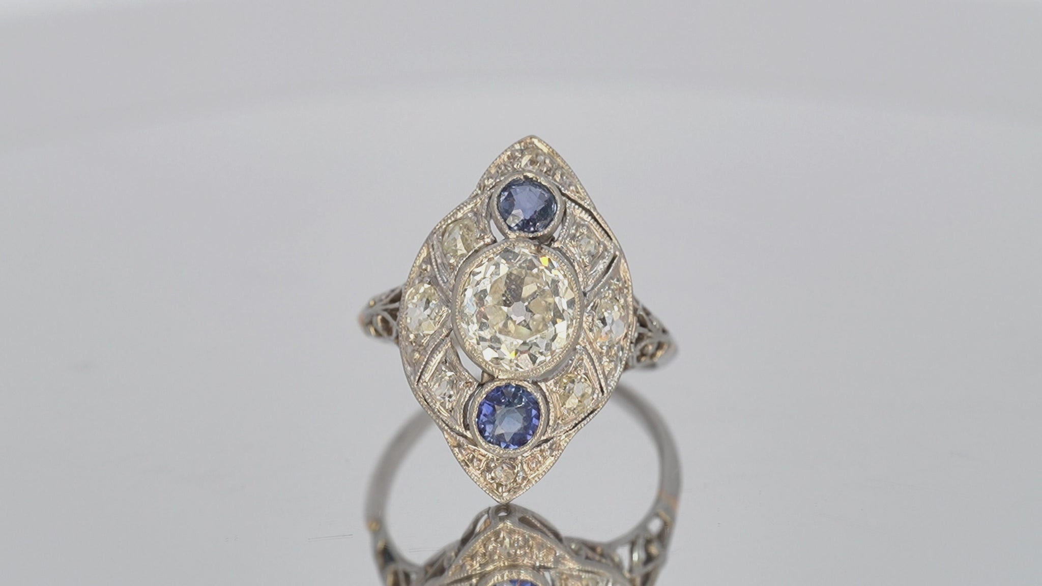 Antique Platinum 2.0tcw Diamond and Sapphire Dinner Ring