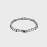 Antique Platinum Sapphire & 5.30 TCW Old Euro Diamond Tennis Bracelet