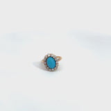 Antique 18K Yellow Gold Robin's Egg Turquoise & 0.84 TCW Old Euro Diamond Ring