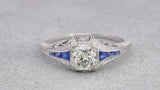 Antique Platinum 0.52ct Diamond and Sapphire Engagement Ring