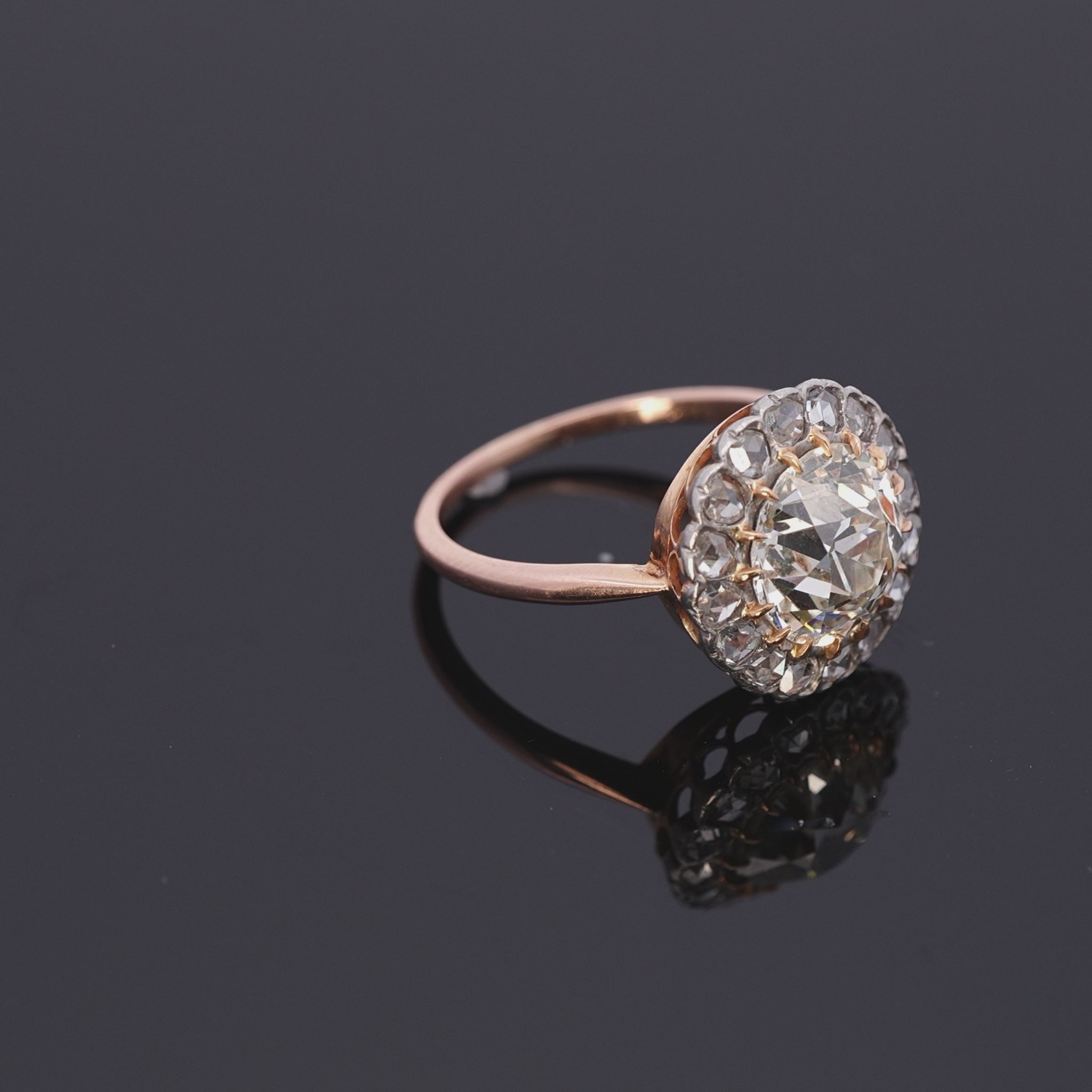 Antique 14k Yellow Gold GIA 3.87ct M Si1 Old European Cut Diamond Ring