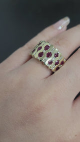 Vintage 14K Yellow Gold Ruby & 0.62 TCW Diamond Wide Band Ring Size 7