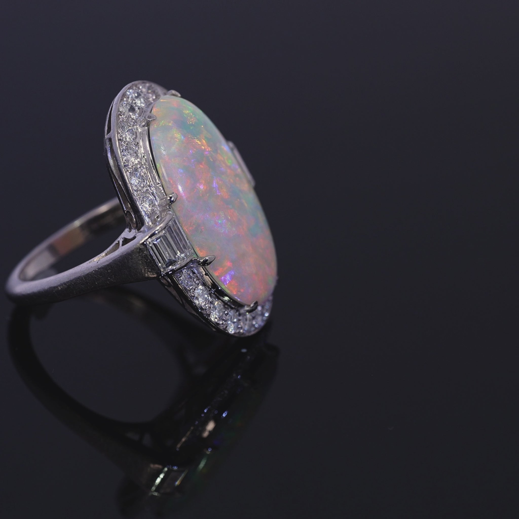 Vintage Platinum 4.75ct Australian Opal and Diamond Ring