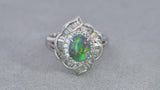 Vintage Platinum 1.15ct B4 Black Crystal Opal and Diamond Statement Ring