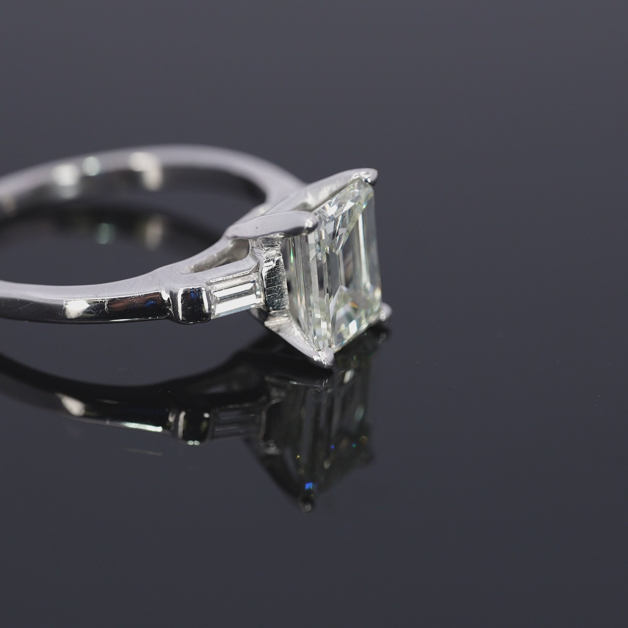 Vintage Platinum GIA 2.30tcw L VS2 Emerald Cut Diamond Ring