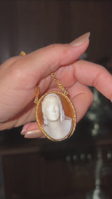 Antique 14K Yellow Gold Cameo Shell Pendant Necklace