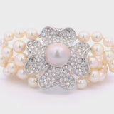 Vintage Platinum Diamond Flower Five Strand Graduated Pearl Bracelet