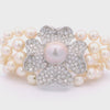 Vintage Platinum Diamond Flower Five Strand Graduated Pearl Bracelet