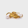 Vintage Yellow Gold Leaf Motif Cultured Pearl Brooch