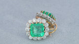 Antique 18k Yellow Gold & Platinum GIA Colombian Emerald & Diamond Earrings