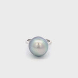 Vintage 18k White Gold Tahitian Black Pearl and Diamond Ring