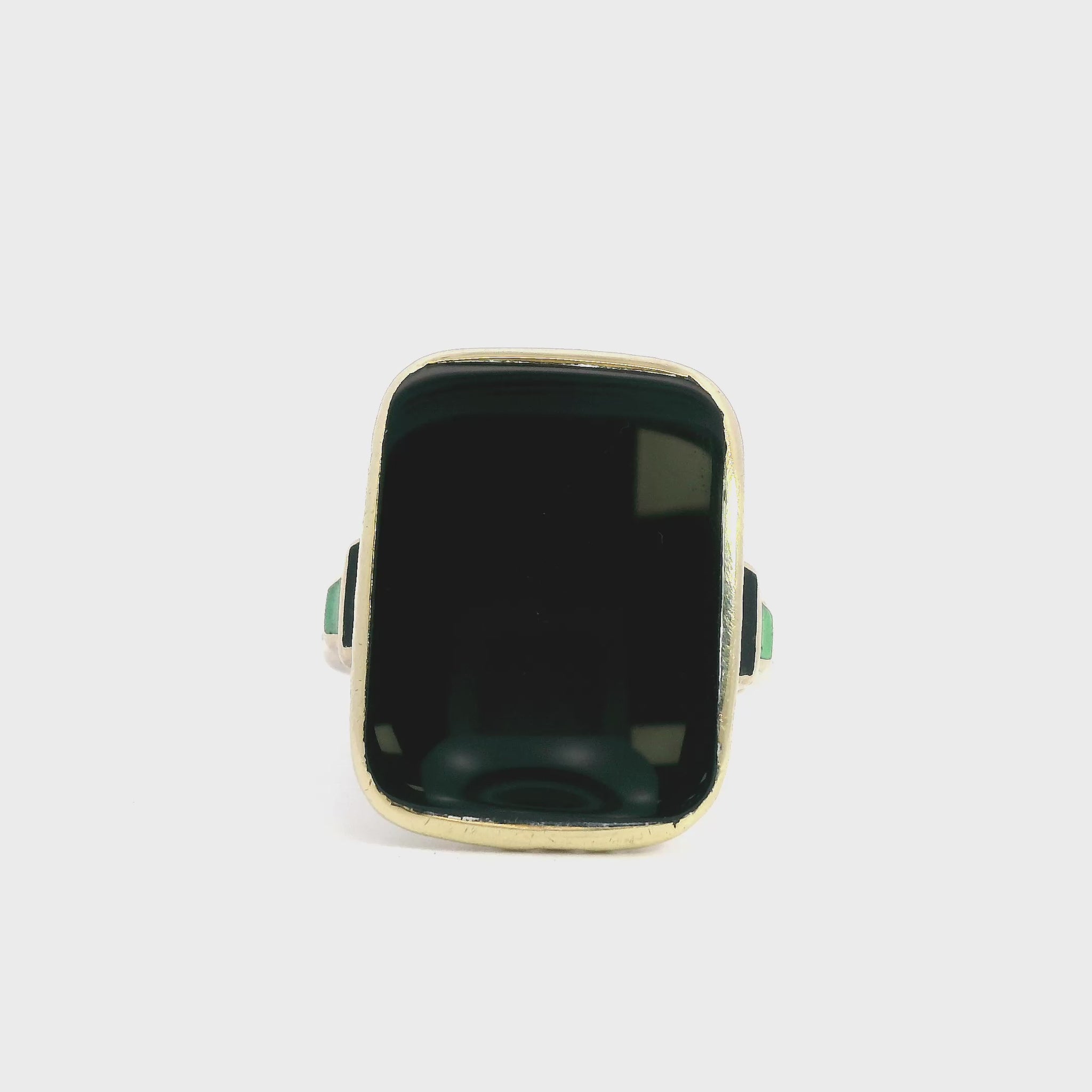 Vintage 10k Yellow Gold Black Onyx and Enamel Statement Ring