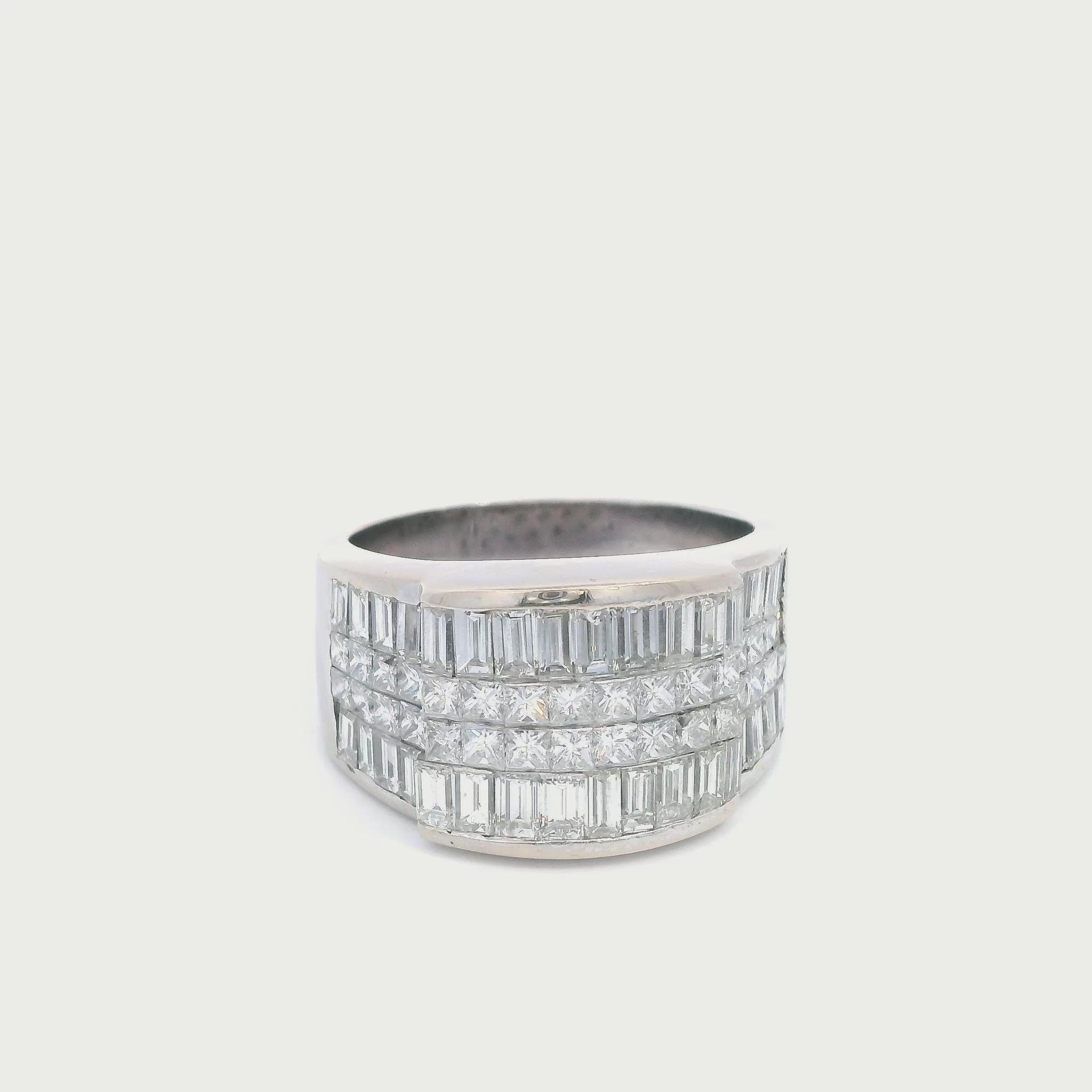 Vintage White Gold Baguette and Princess Cut Diamond Wide Statement Band Ring