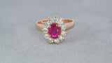 Vintage 21K Yellow Gold 0.75ct Ruby and Diamond Halo Ring