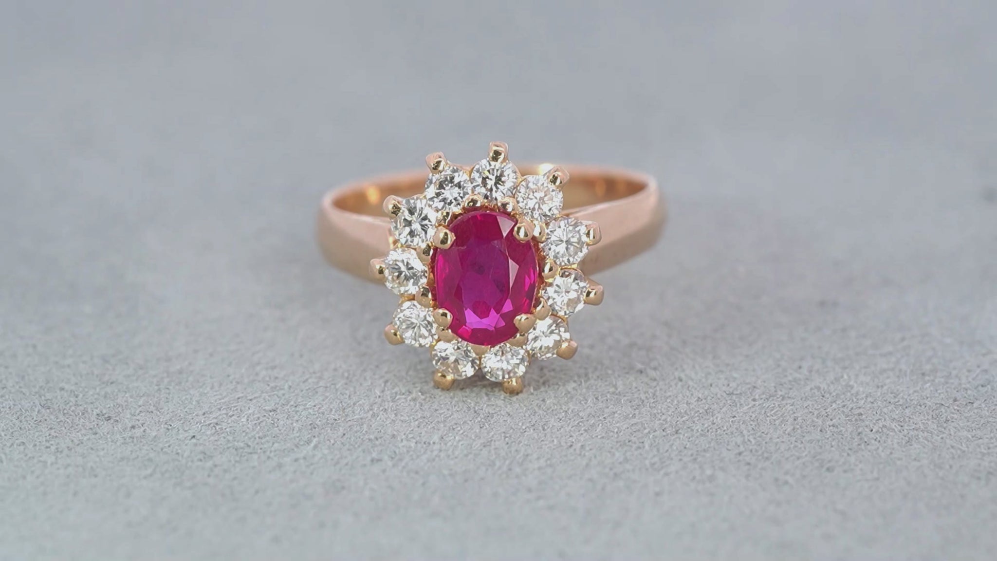 Vintage 21K Yellow Gold 0.75ct Ruby and Diamond Halo Ring