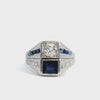 Art Deco 14k White Gold Diamond and Lab Sapphire Ring