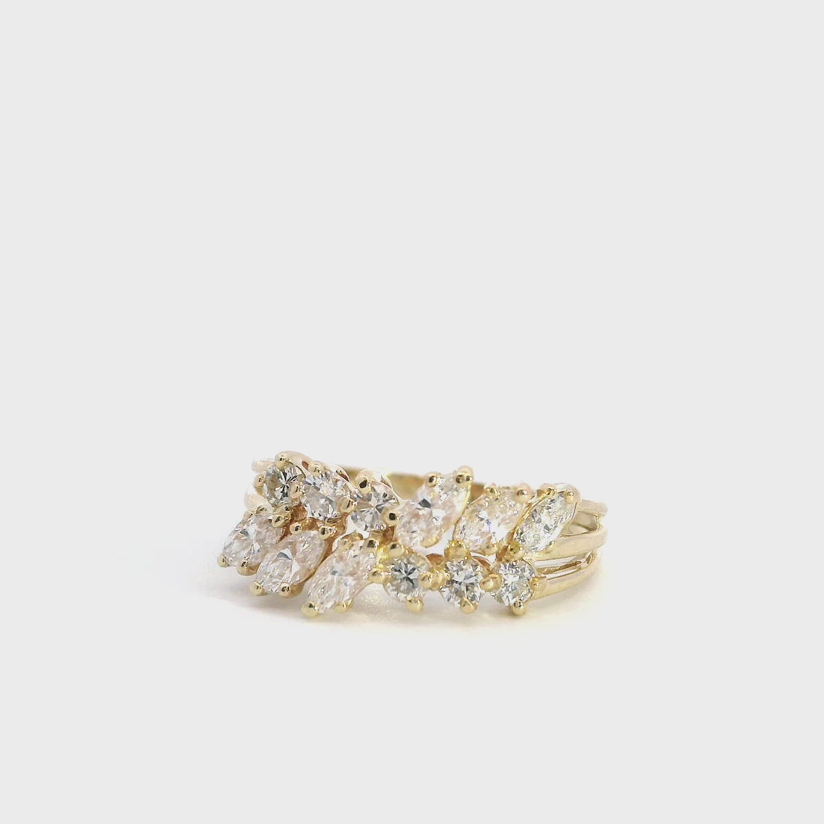 Vintage 14k Yellow Gold Marquise and Round Cut Diamond Band Ring