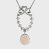 Antique Edwardian Platinum & Gold Bow Motif Diamond & Opal Drop Pendant Necklace